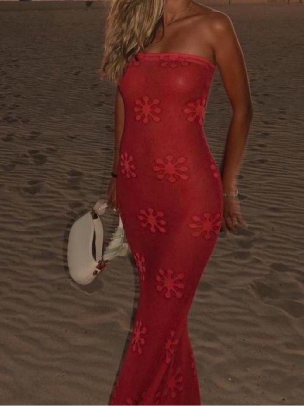 Asta Resort Monica Floral Strapless Dress in red size M